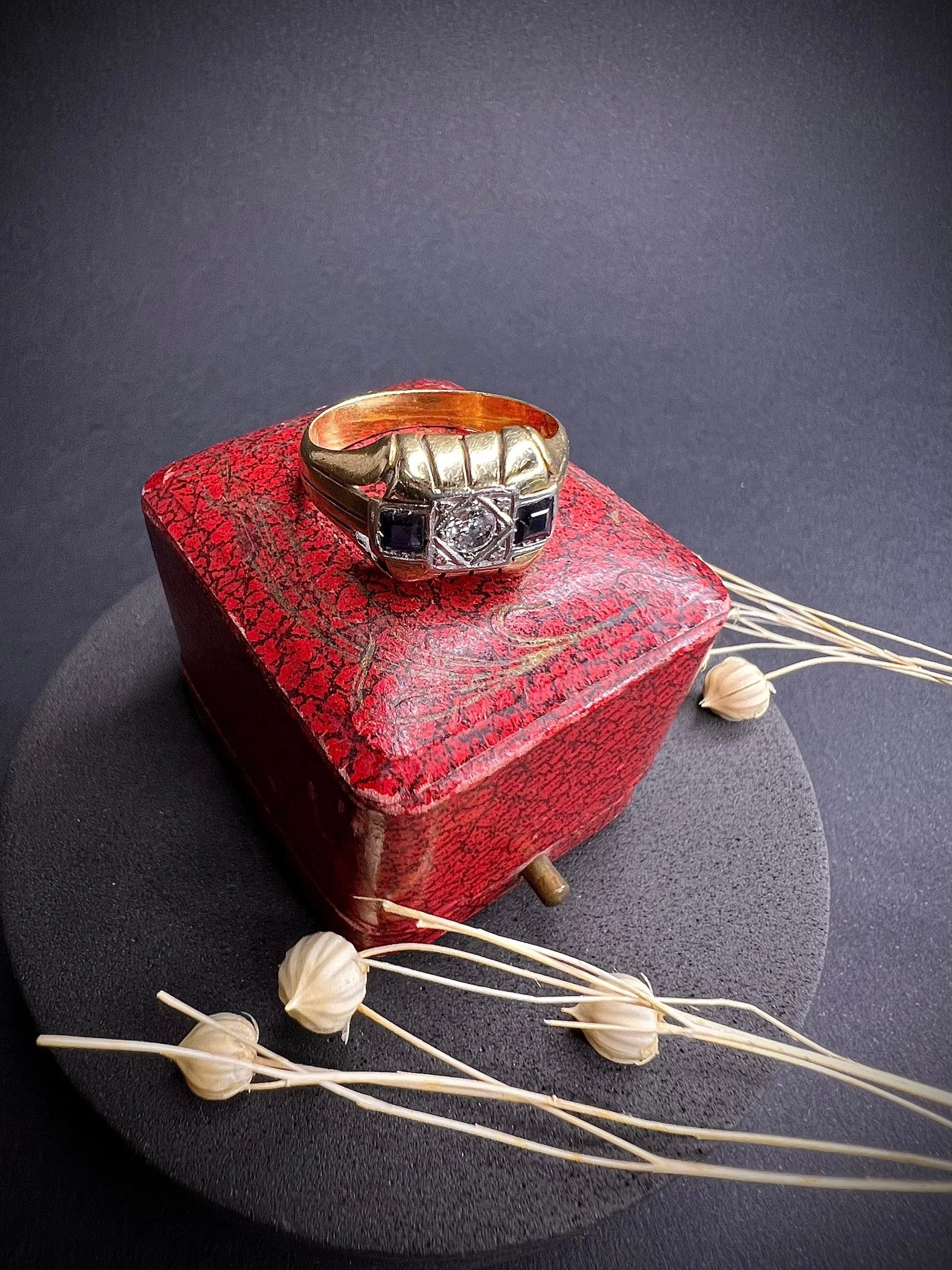 Vintage 18 Carat Gold Sapphire and Diamond Cocktail Ring, Circa 1940