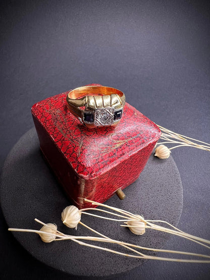 Vintage 18 Carat Gold Sapphire and Diamond Cocktail Ring, Circa 1940