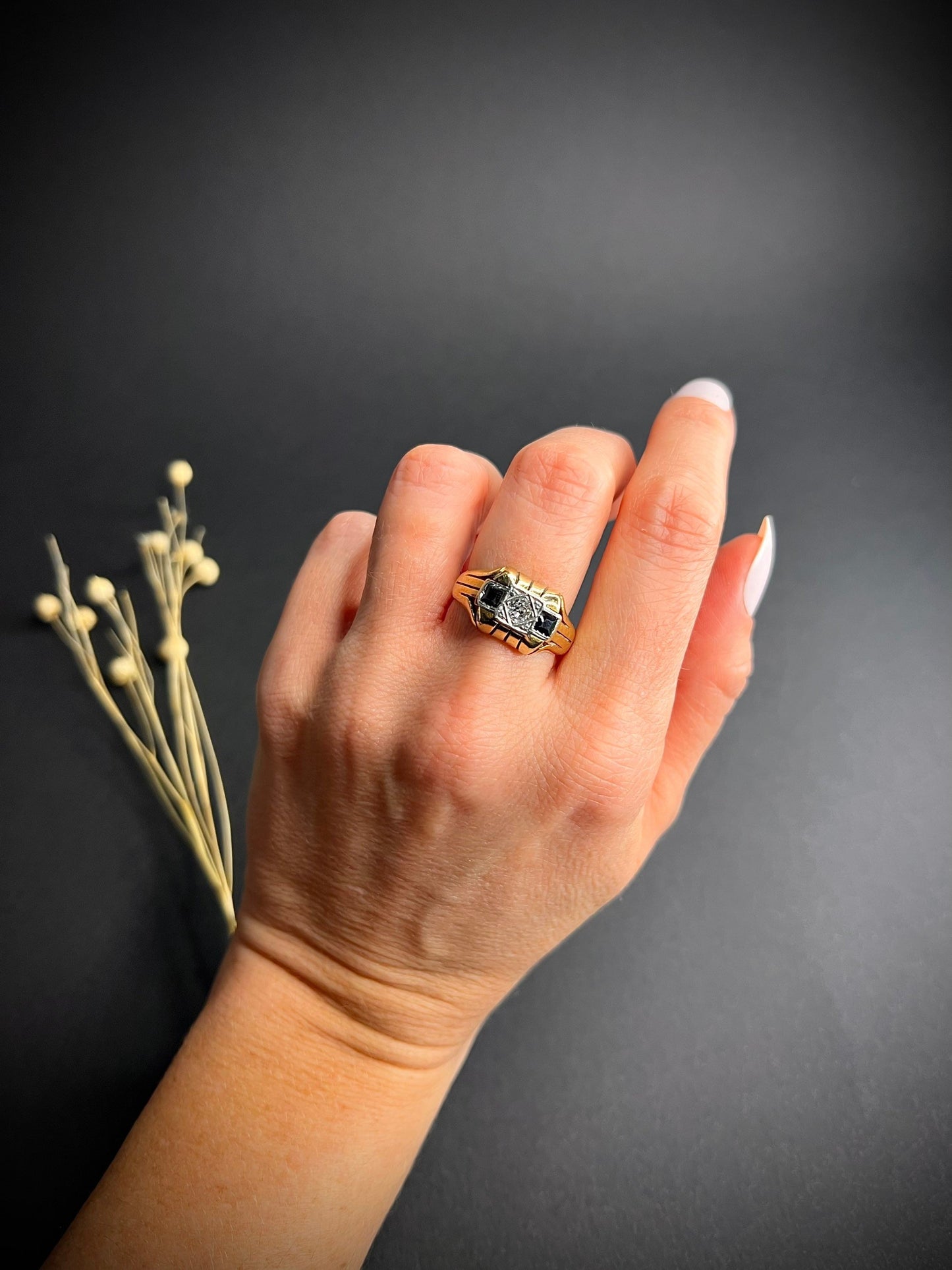 Vintage 18 Carat Gold Sapphire and Diamond Cocktail Ring, Circa 1940