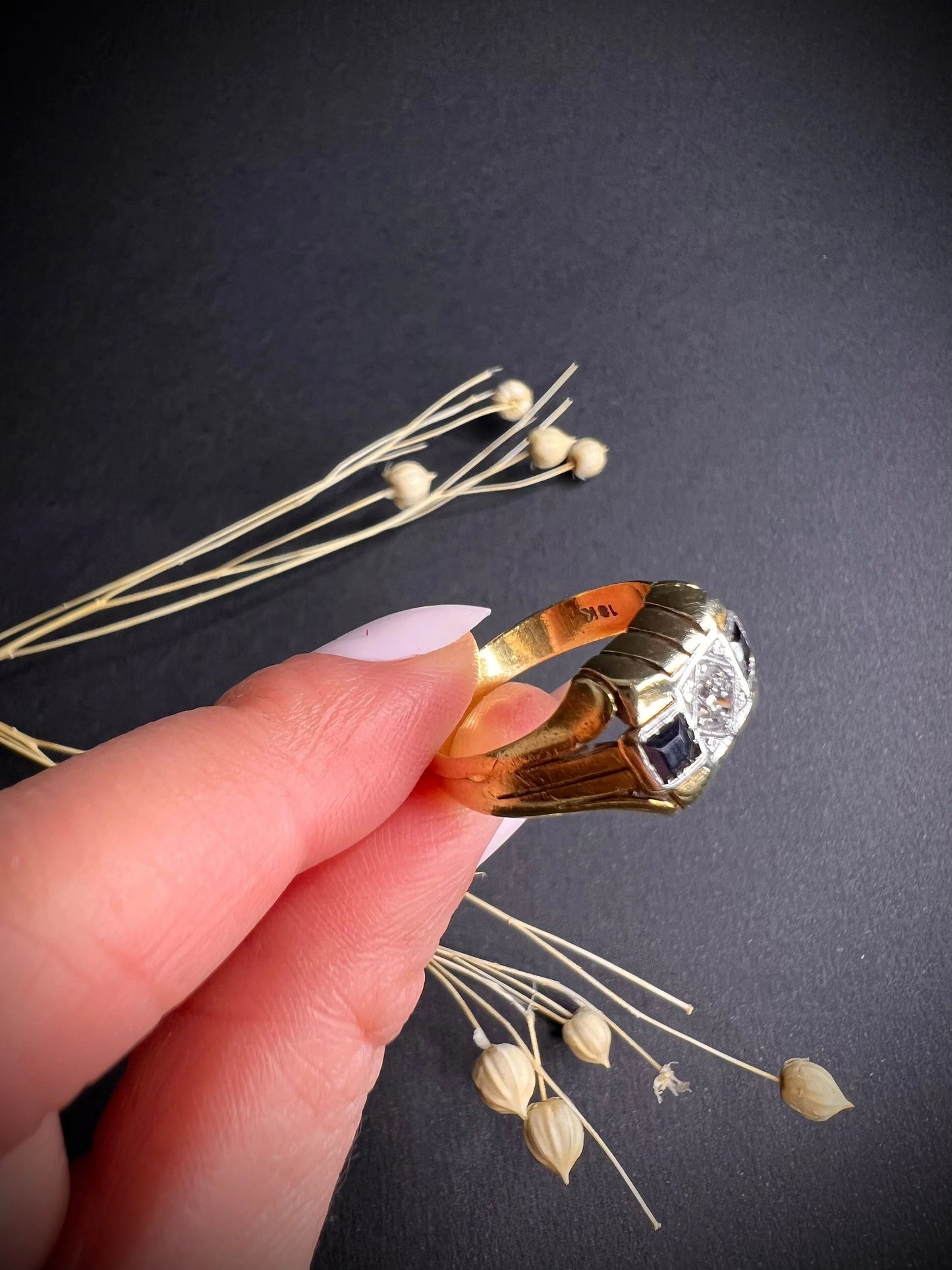 Vintage 18 Carat Gold Sapphire and Diamond Cocktail Ring, Circa 1940