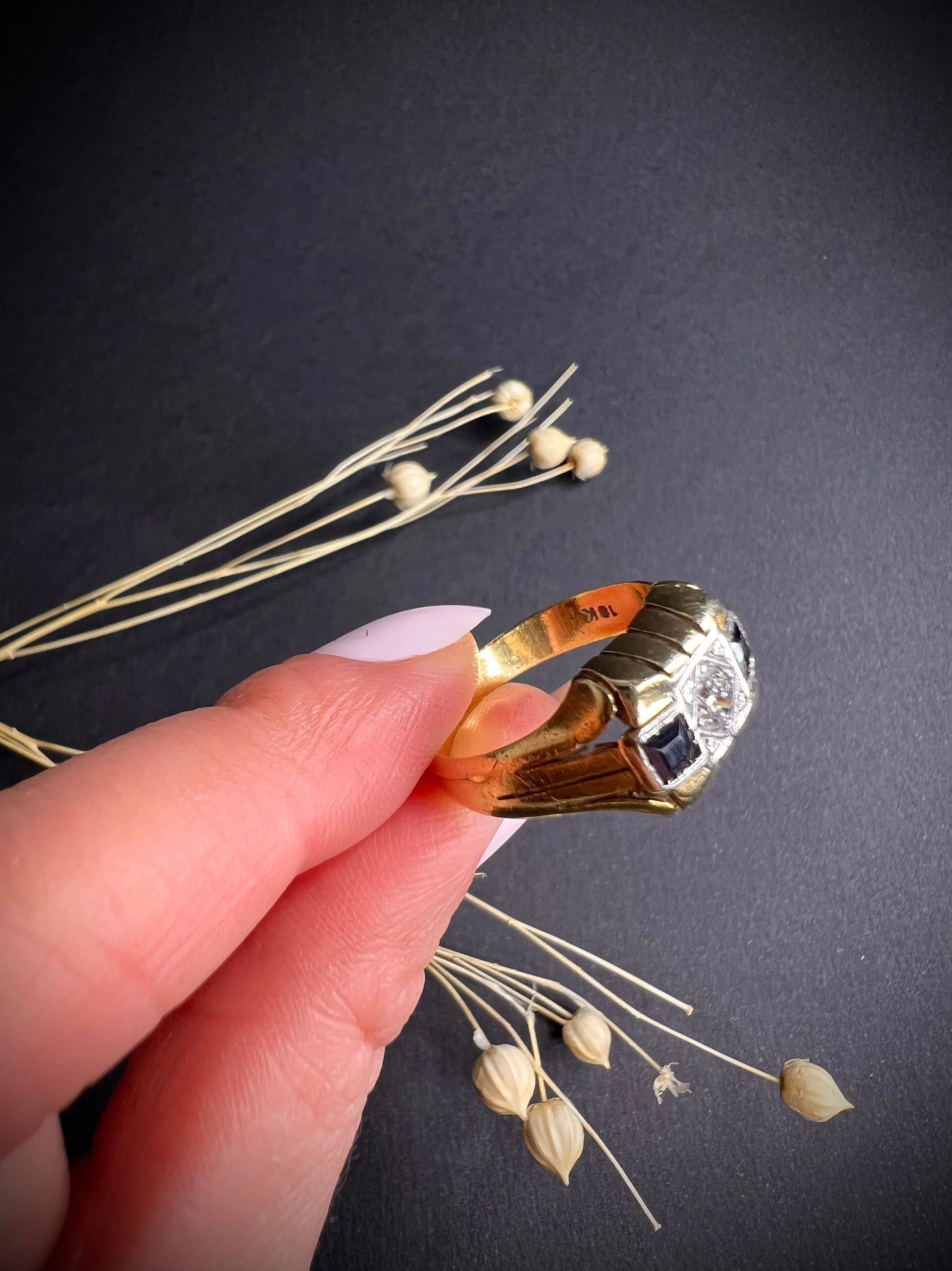 Vintage 18 Carat Gold Sapphire and Diamond Cocktail Ring, Circa 1940
