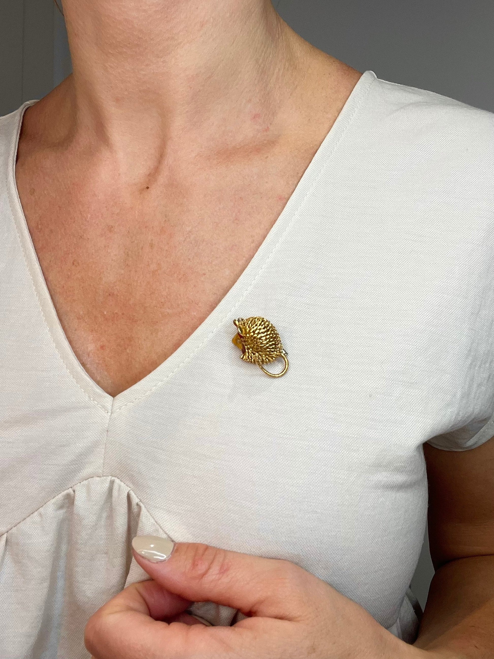 Vintage 18 Carat Yellow Gold and Enamel Hedgehog Brooch, Circa 1960