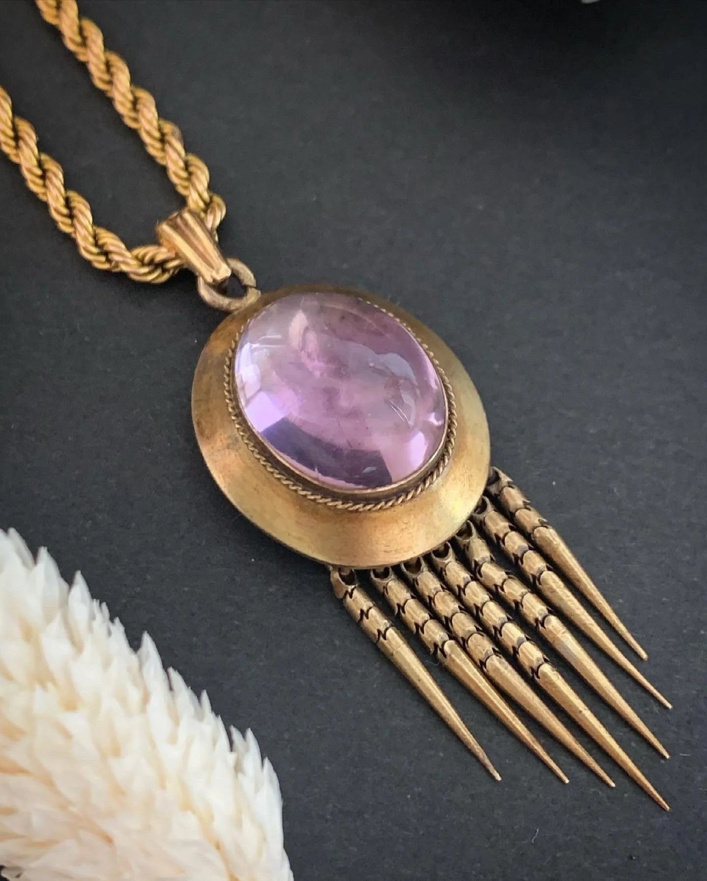 Antique 15ct Gold, Victorian Foil Backed Crystal Tassel Pendant