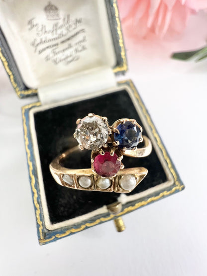 Antique 18ct Rose Gold Edwardian Clover Crossover Ring