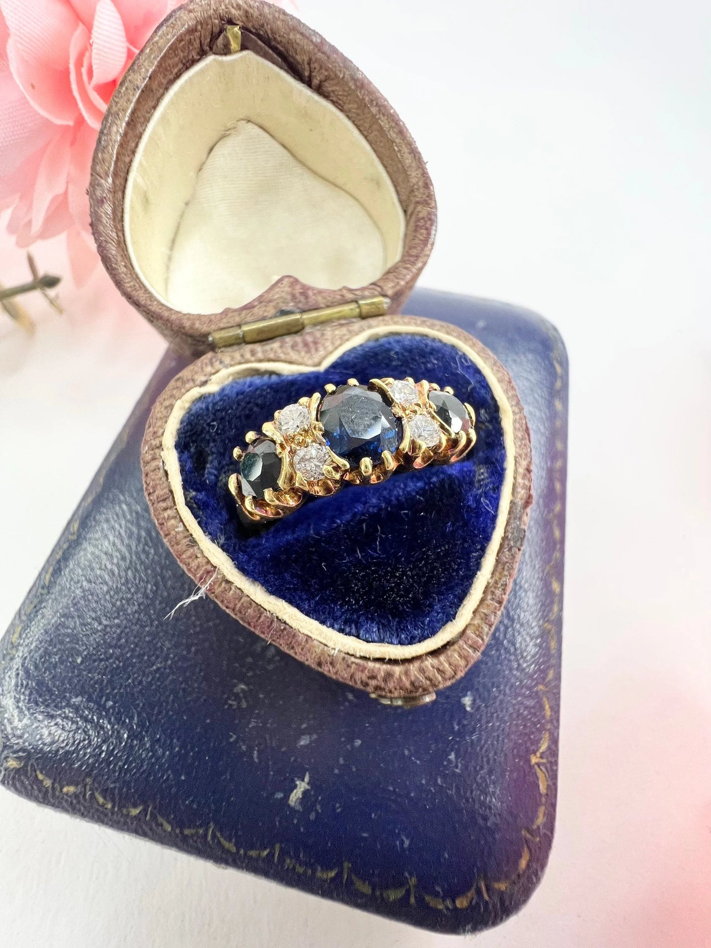 Vintage 18ct Yellow Gold, Sapphire And Diamond Seven Stone Engagement Ring