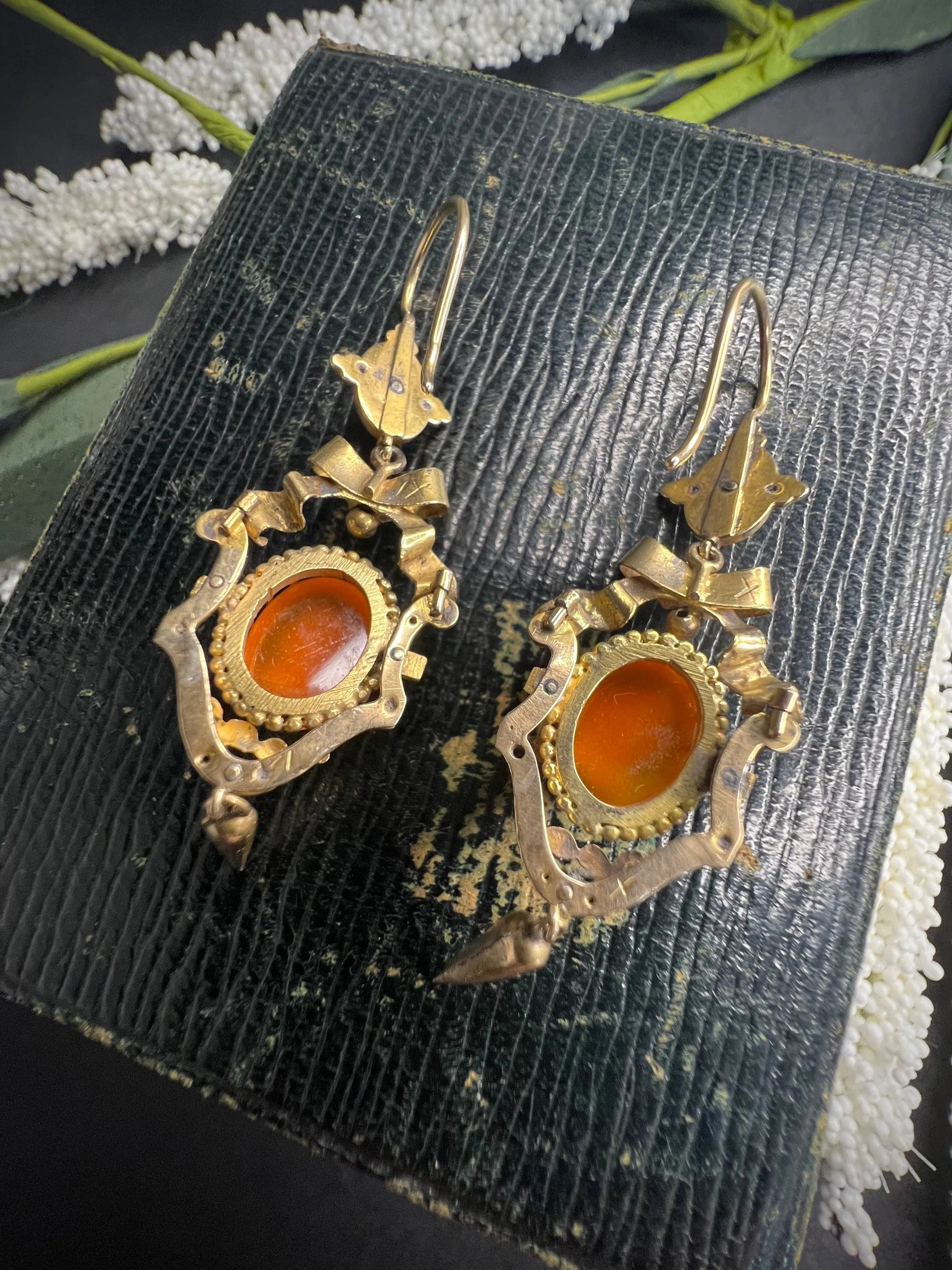 Antique 15 Carat Gold Victorian Hardstone Cameo Earrings