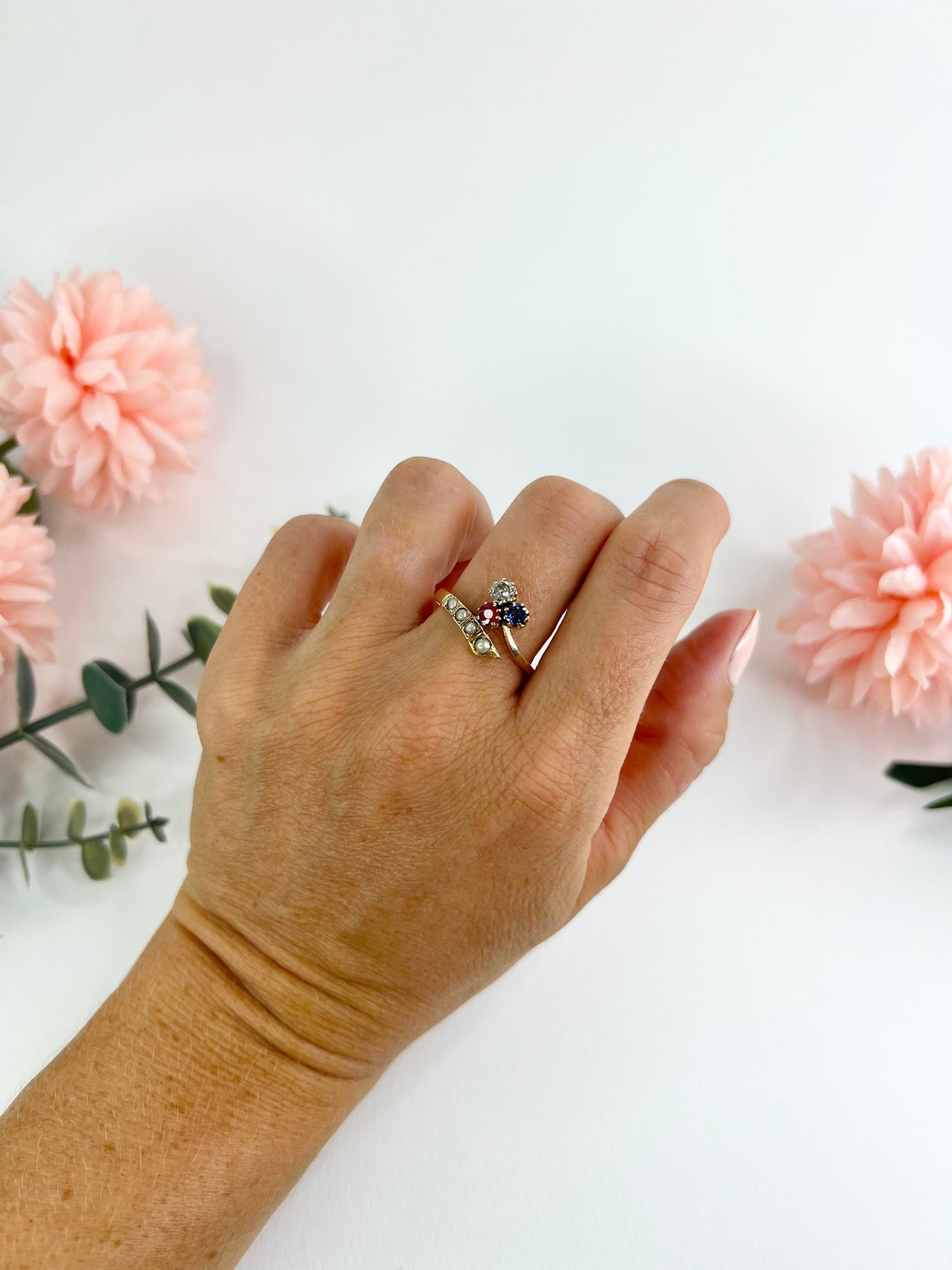 Antique 18ct Rose Gold Edwardian Clover Crossover Ring