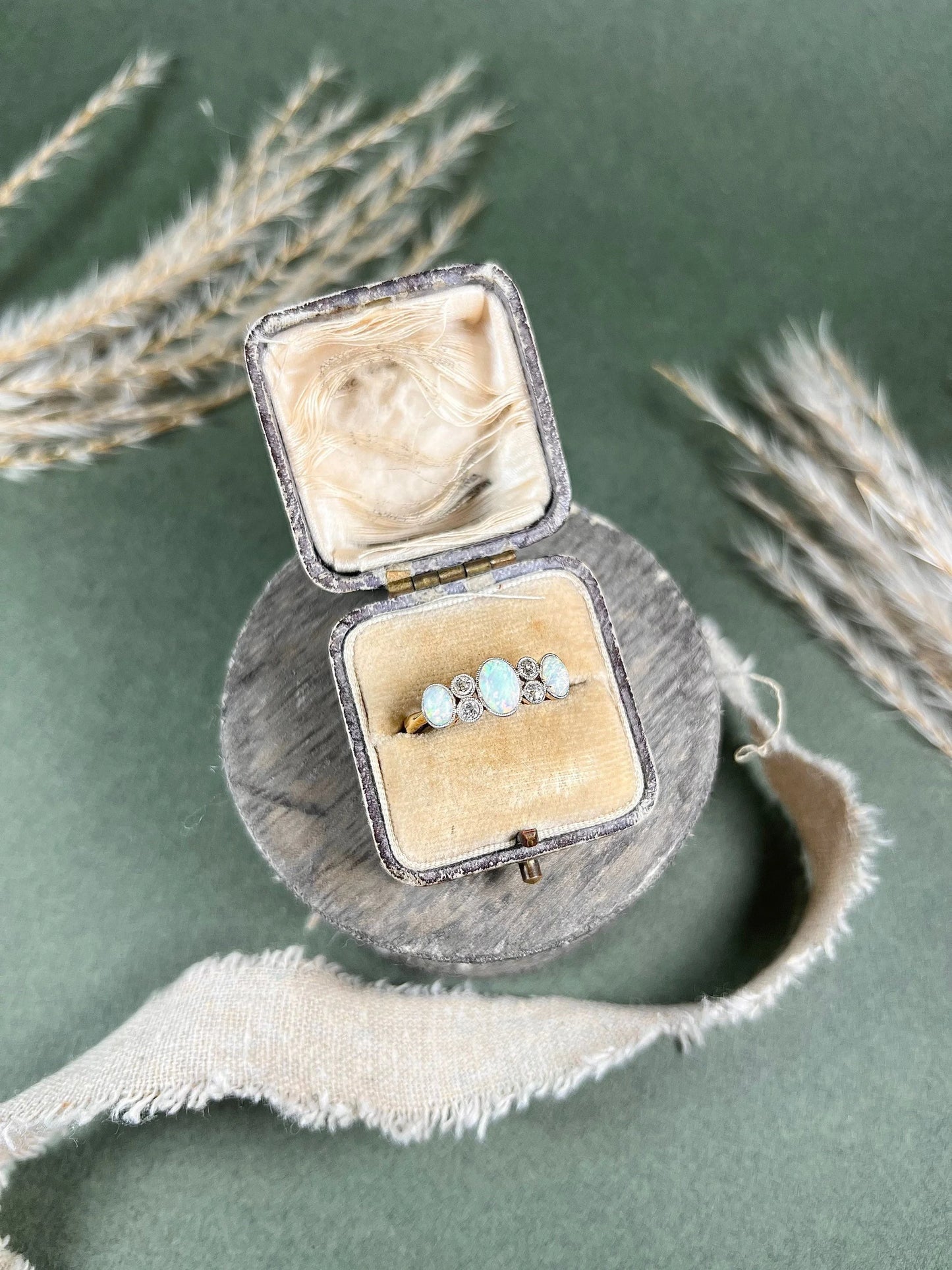 Antique 18 Carat Yellow Gold, Platinum, Opal and Diamond Ring, Circa 1920