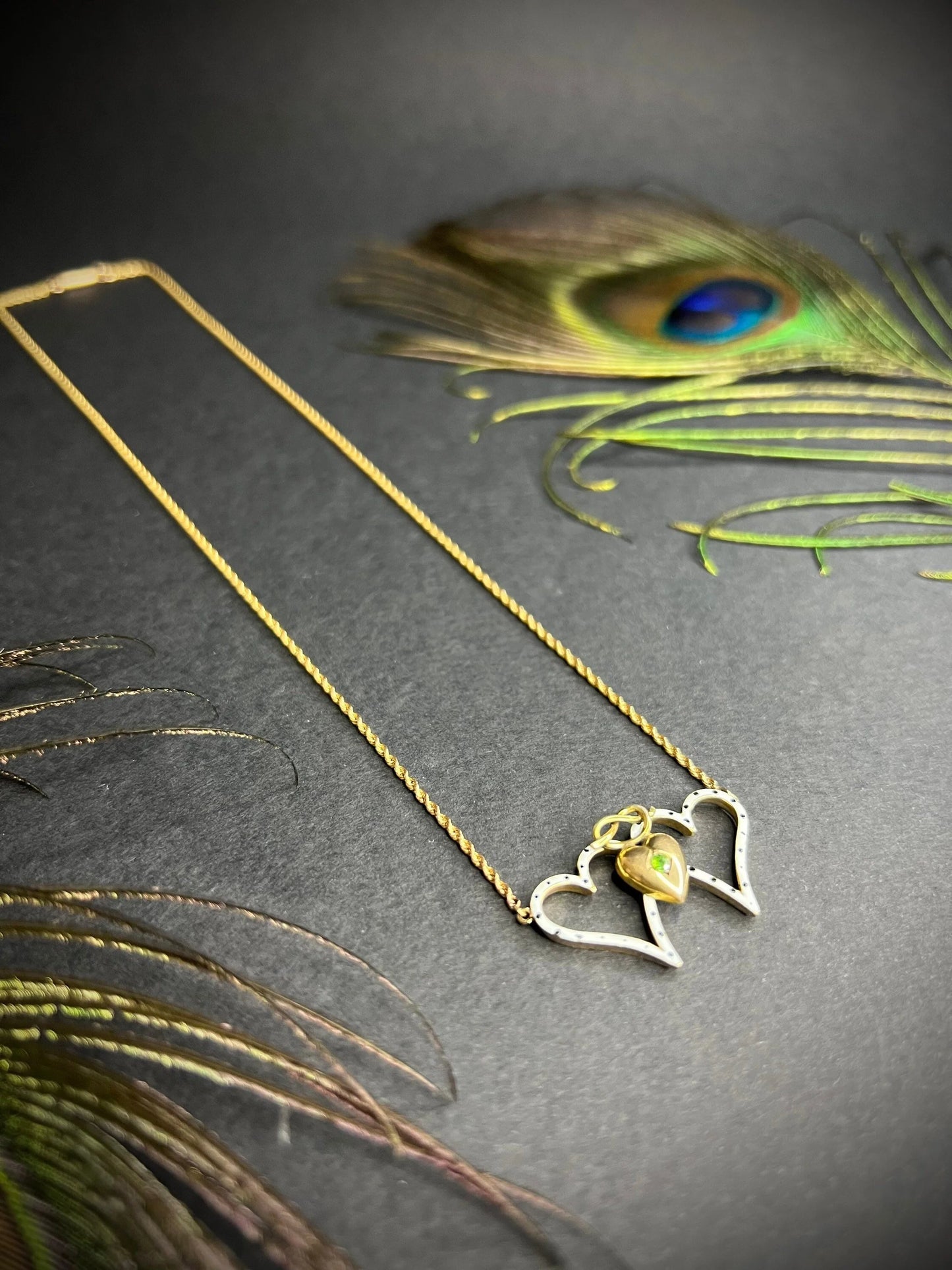 Antique 15 ct Gold Victorian Demantoid Garnet And Enamel Sweetheart Necklace