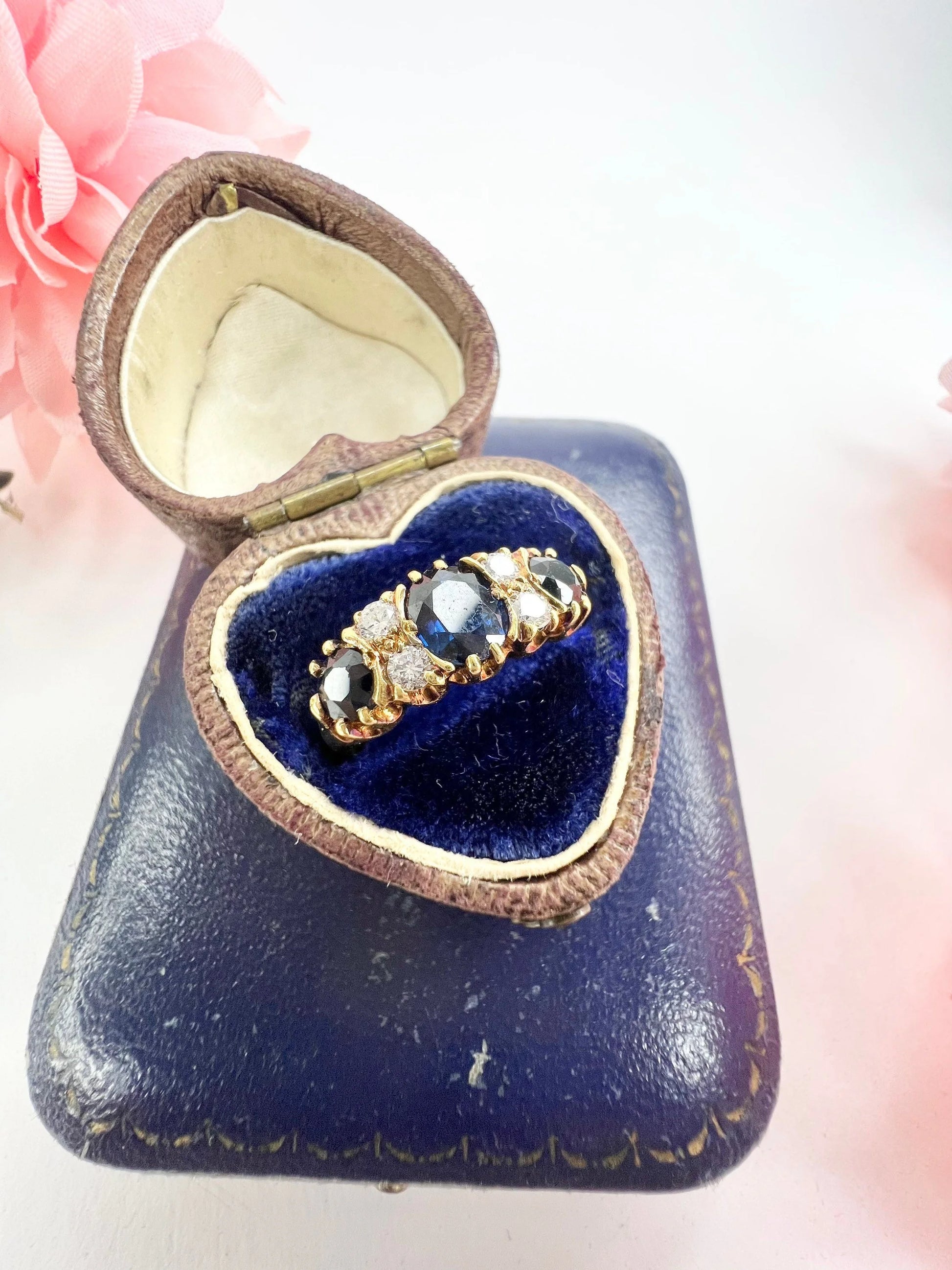 Vintage 18ct Yellow Gold, Sapphire And Diamond Seven Stone Engagement Ring