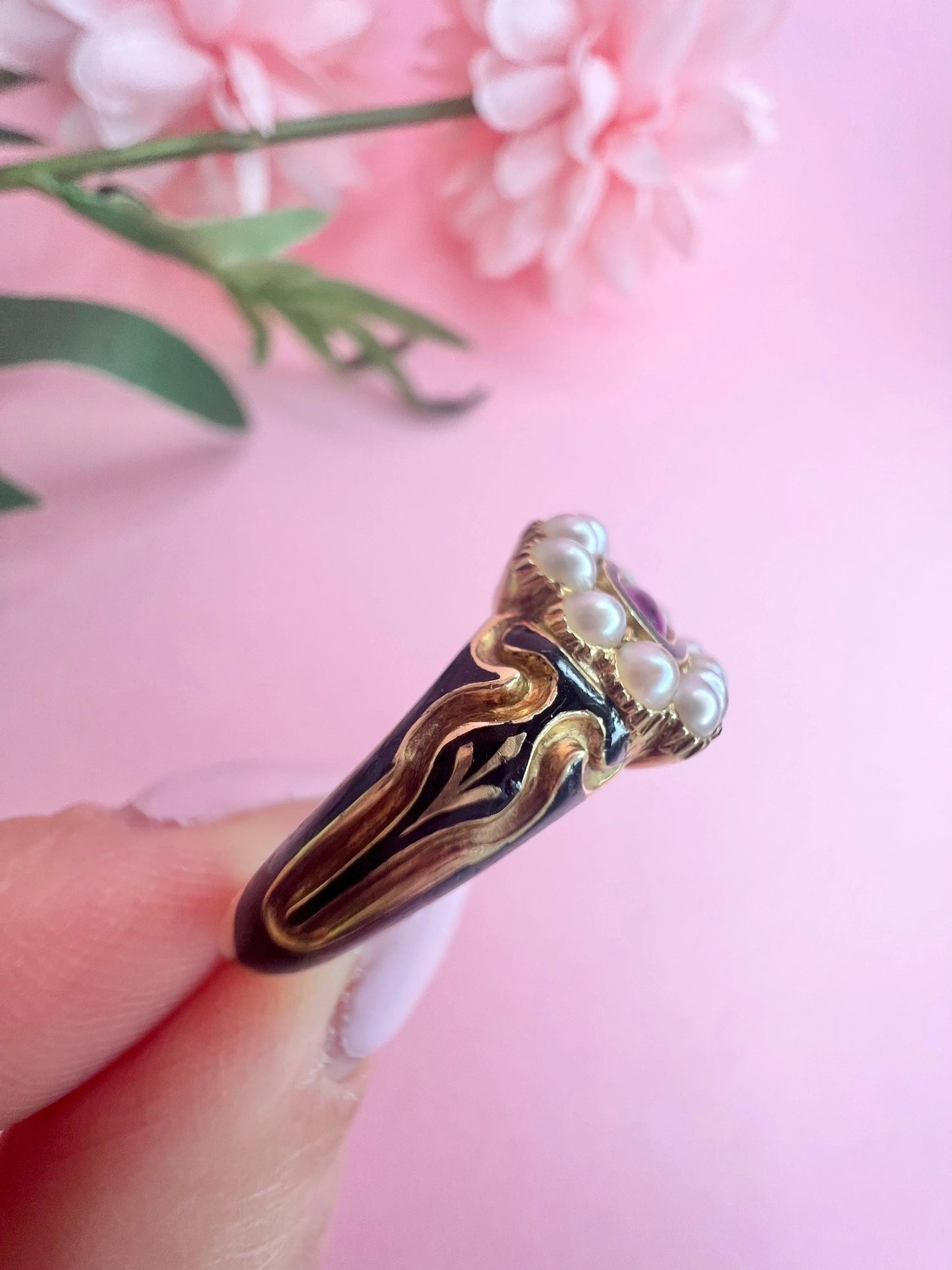 Antique 18 Carat Gold Victorian Pearl And Garnet Cluster Ring