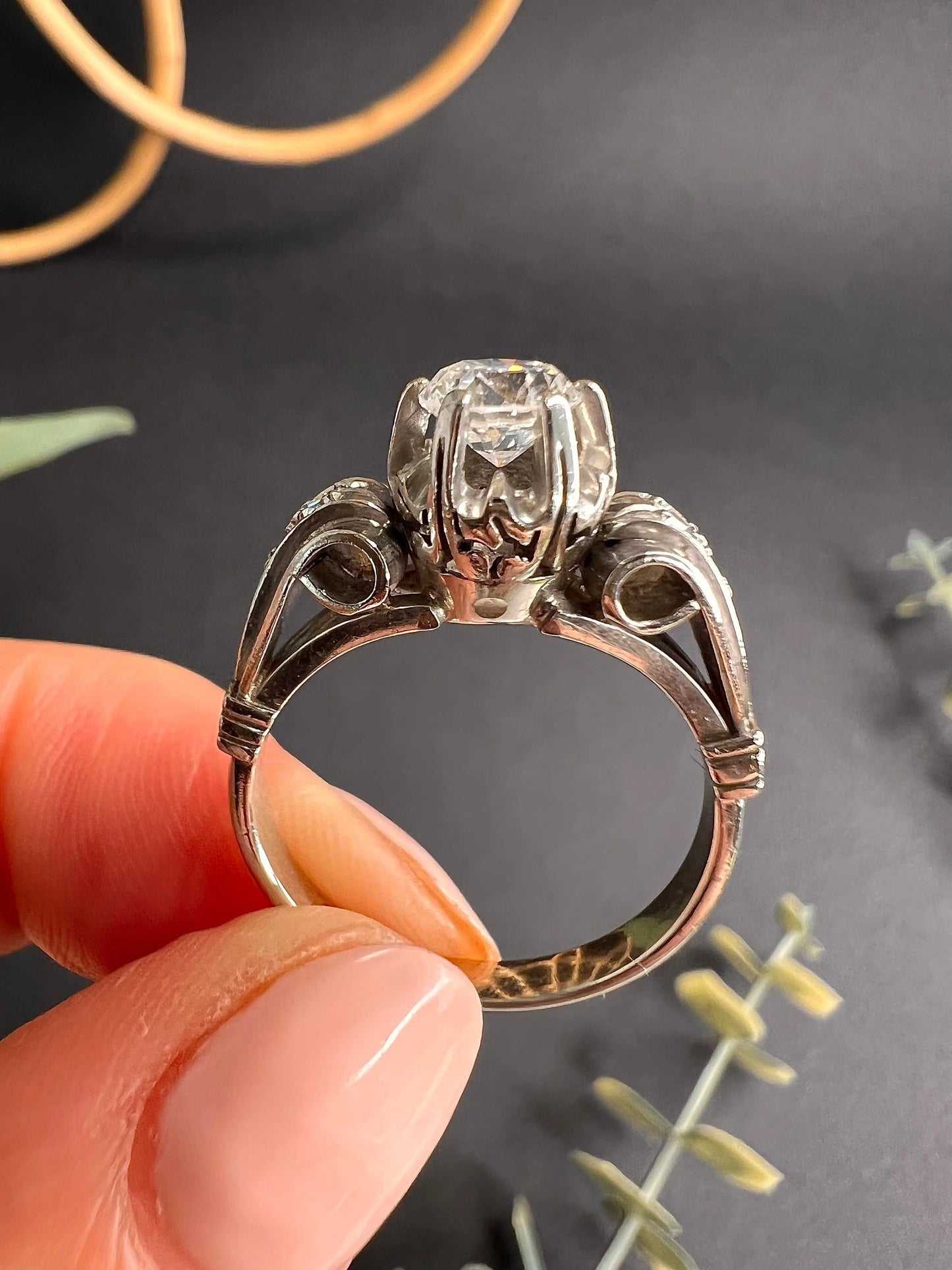 Antique Platinum 0.60 Carat Single Stone Diamond Engagement Ring, Circa 1920