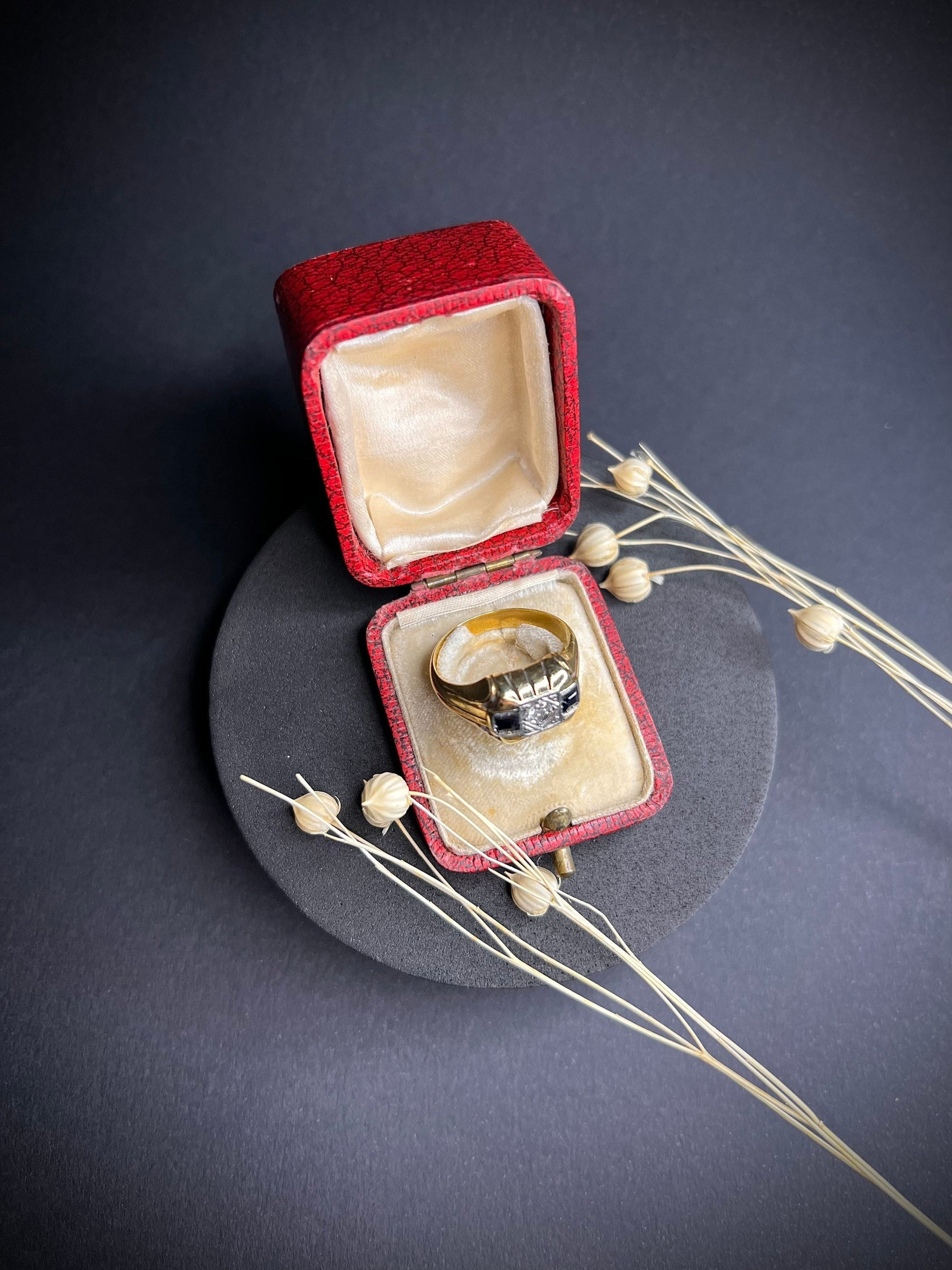 Vintage 18 Carat Gold Sapphire and Diamond Cocktail Ring, Circa 1940