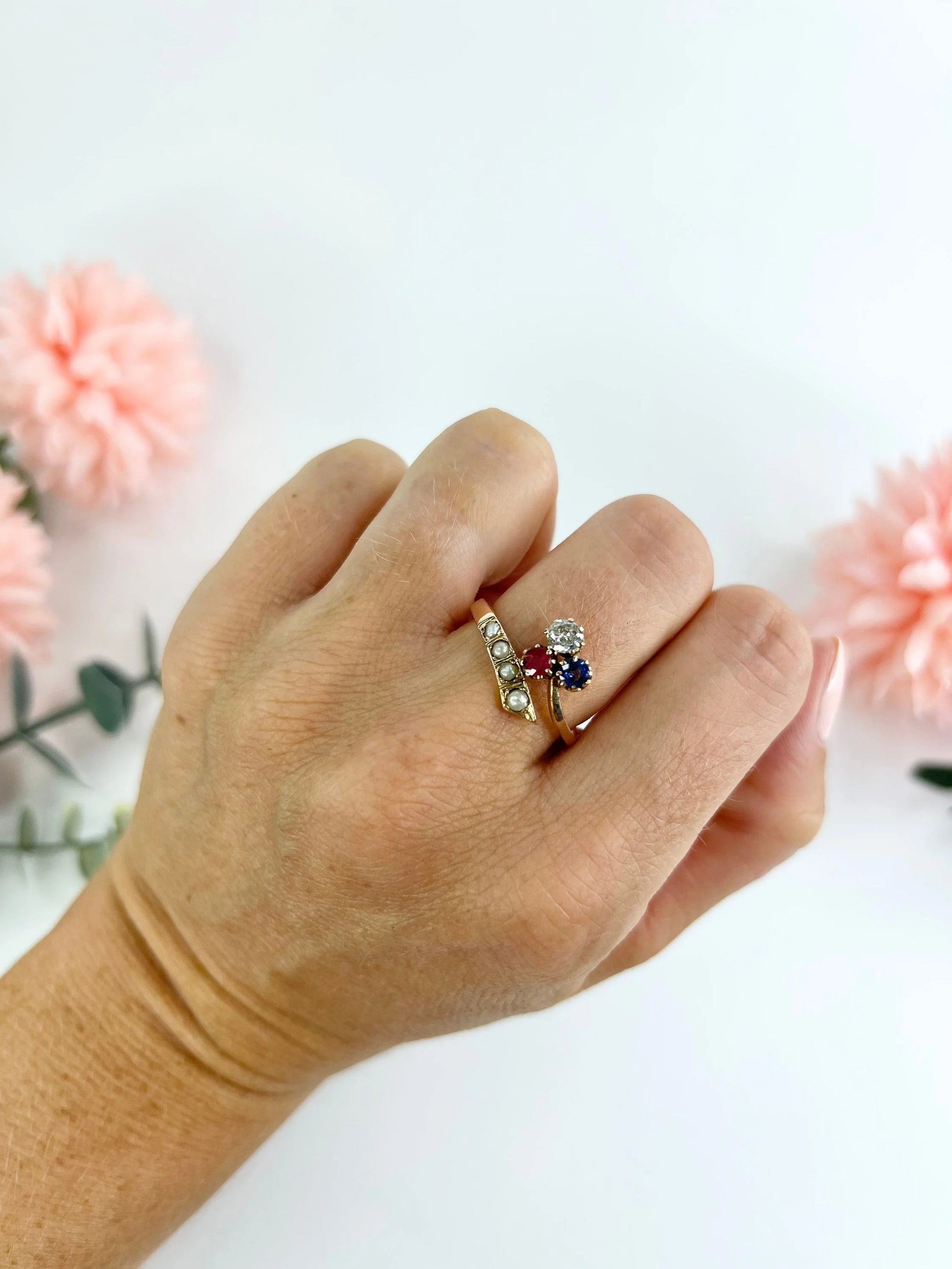 Antique 18ct Rose Gold Edwardian Clover Crossover Ring