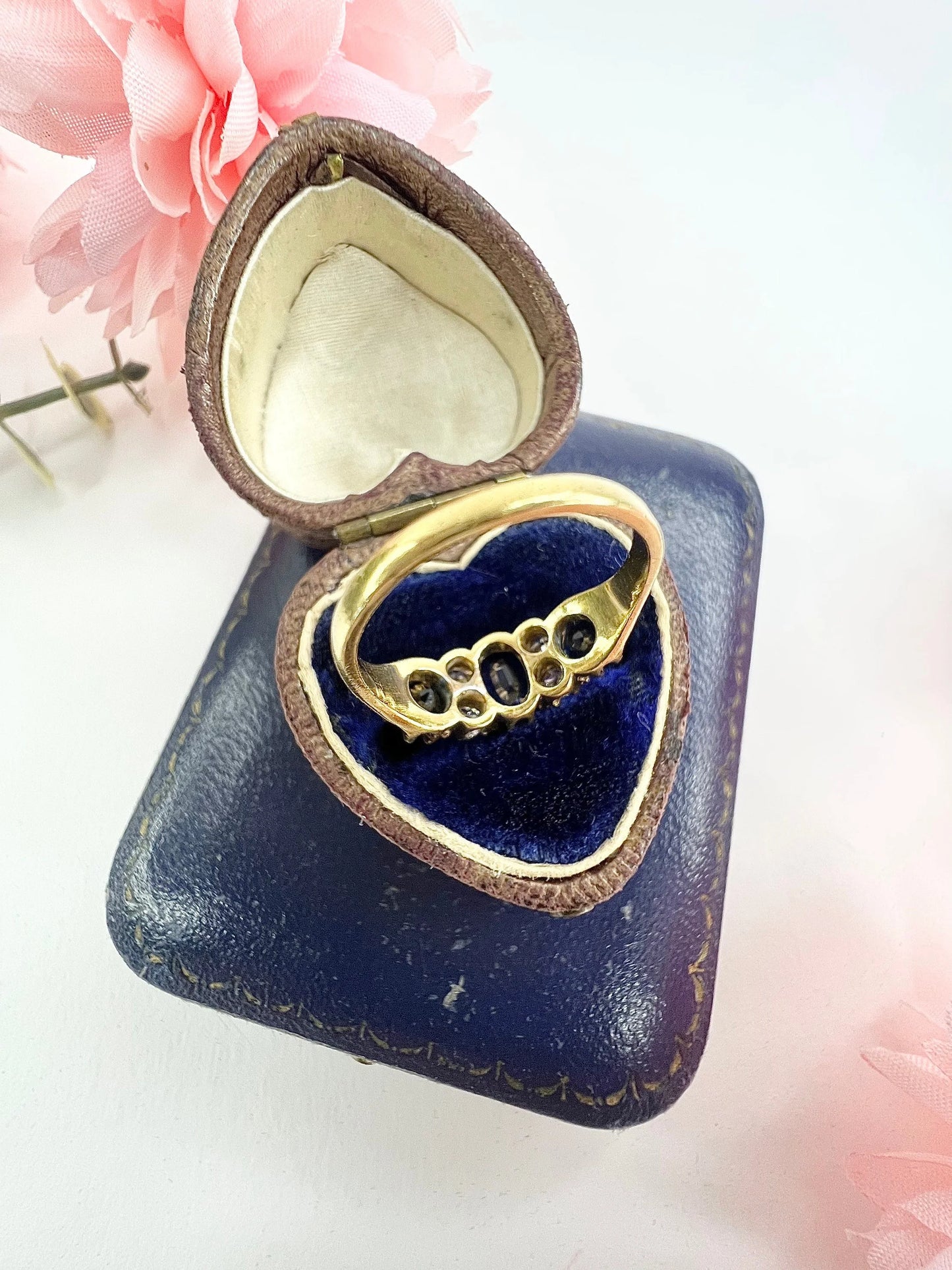 Vintage 18ct Yellow Gold, Sapphire And Diamond Seven Stone Engagement Ring