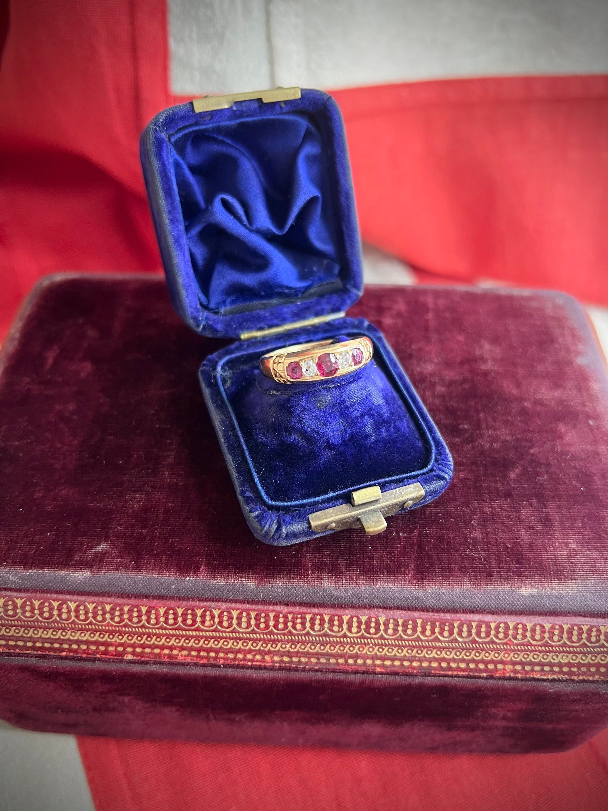 Antique 18 ct Yellow Gold Victorian Ruby And Diamond Gypsy Ring