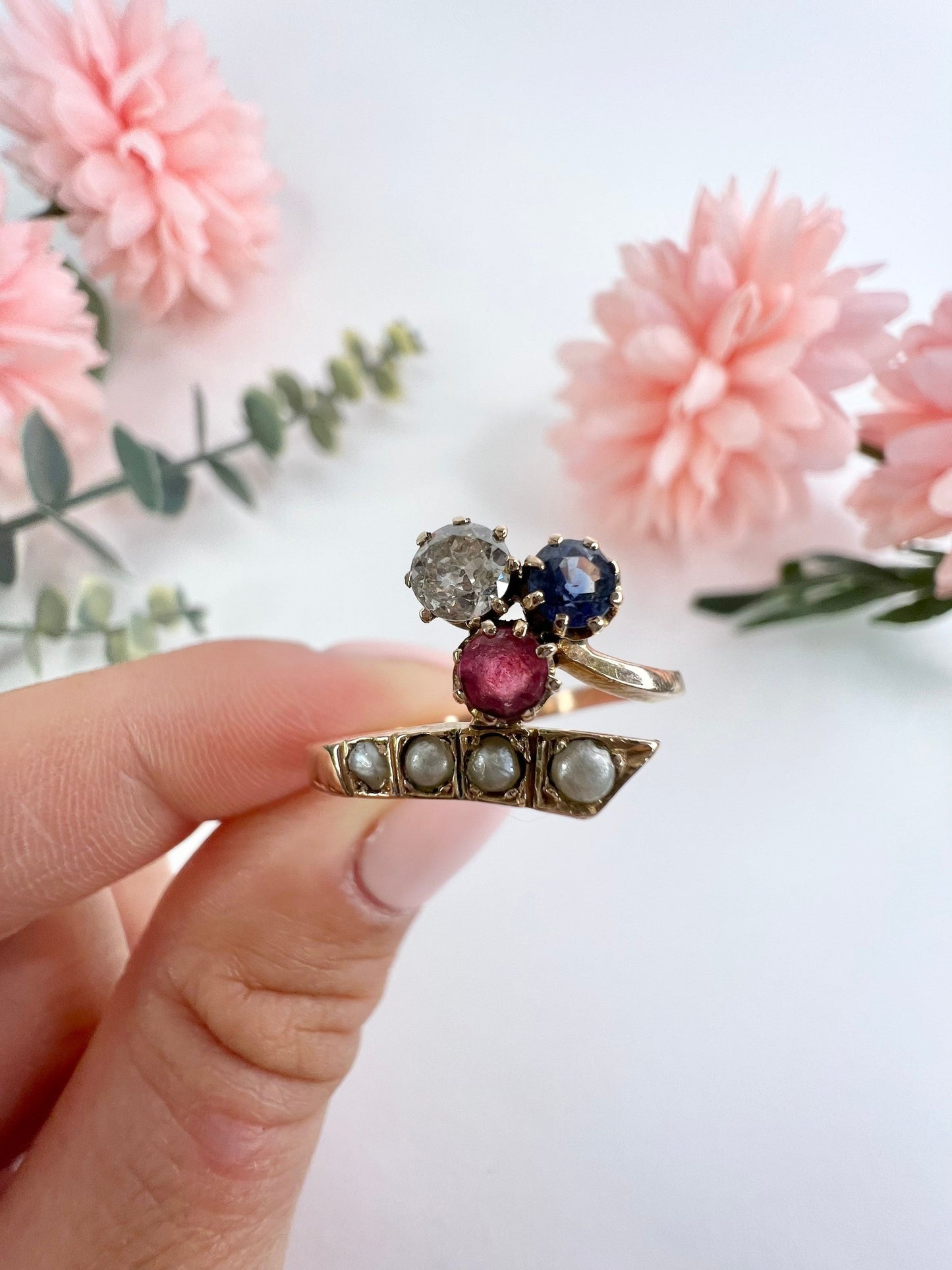 Antique 18ct Rose Gold Edwardian Clover Crossover Ring