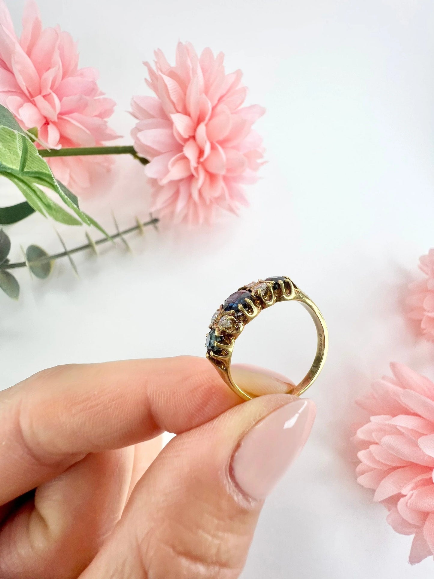 Vintage 18ct Yellow Gold, Sapphire And Diamond Seven Stone Engagement Ring