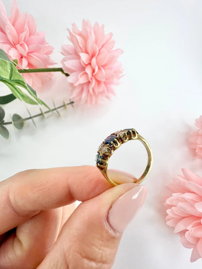 Vintage 18ct Yellow Gold, Sapphire And Diamond Seven Stone Engagement Ring