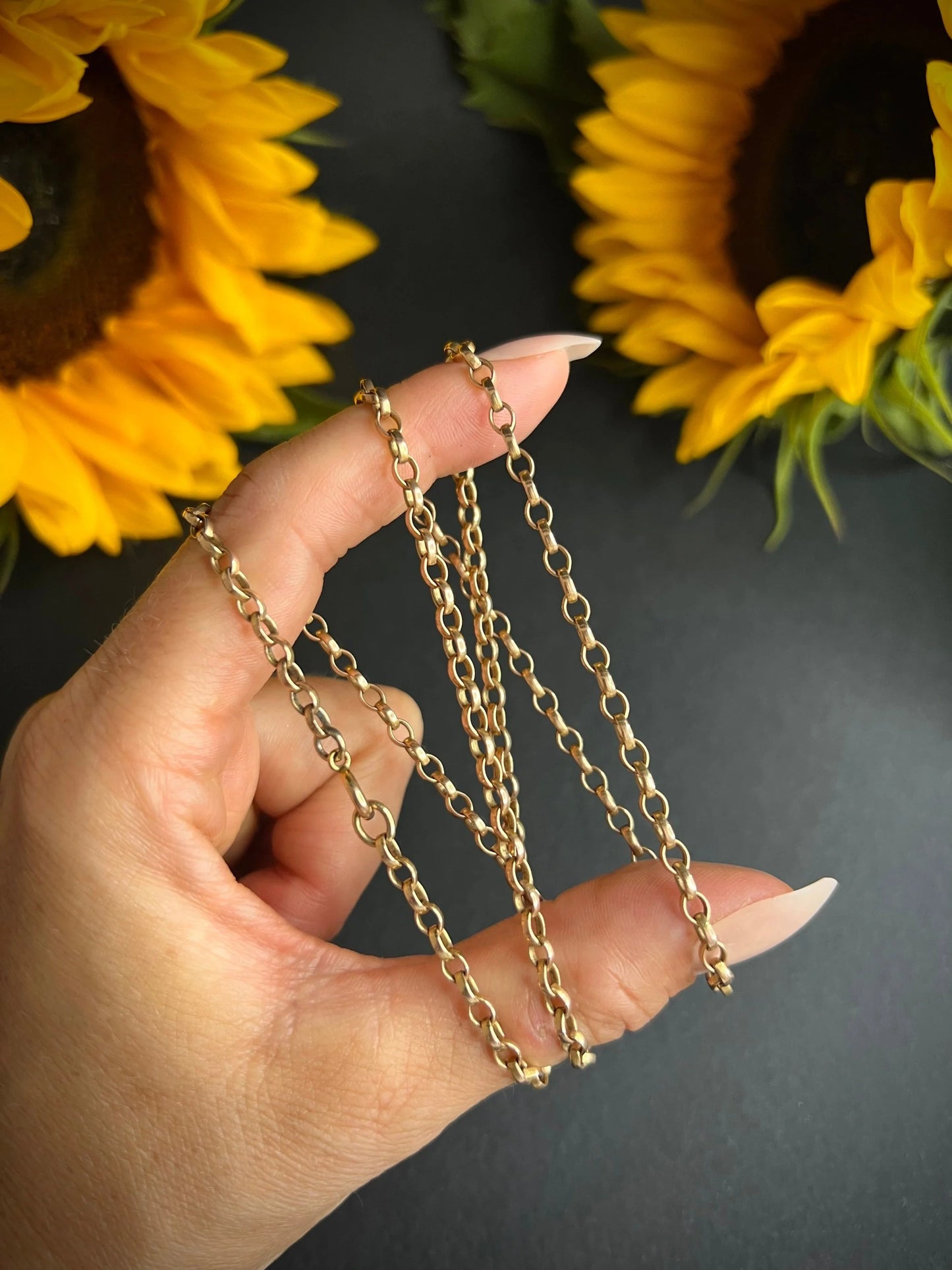 Vintage 9 ct Rose Gold, 1970's 22 3/4 Inch Oval Belcher Link Chain