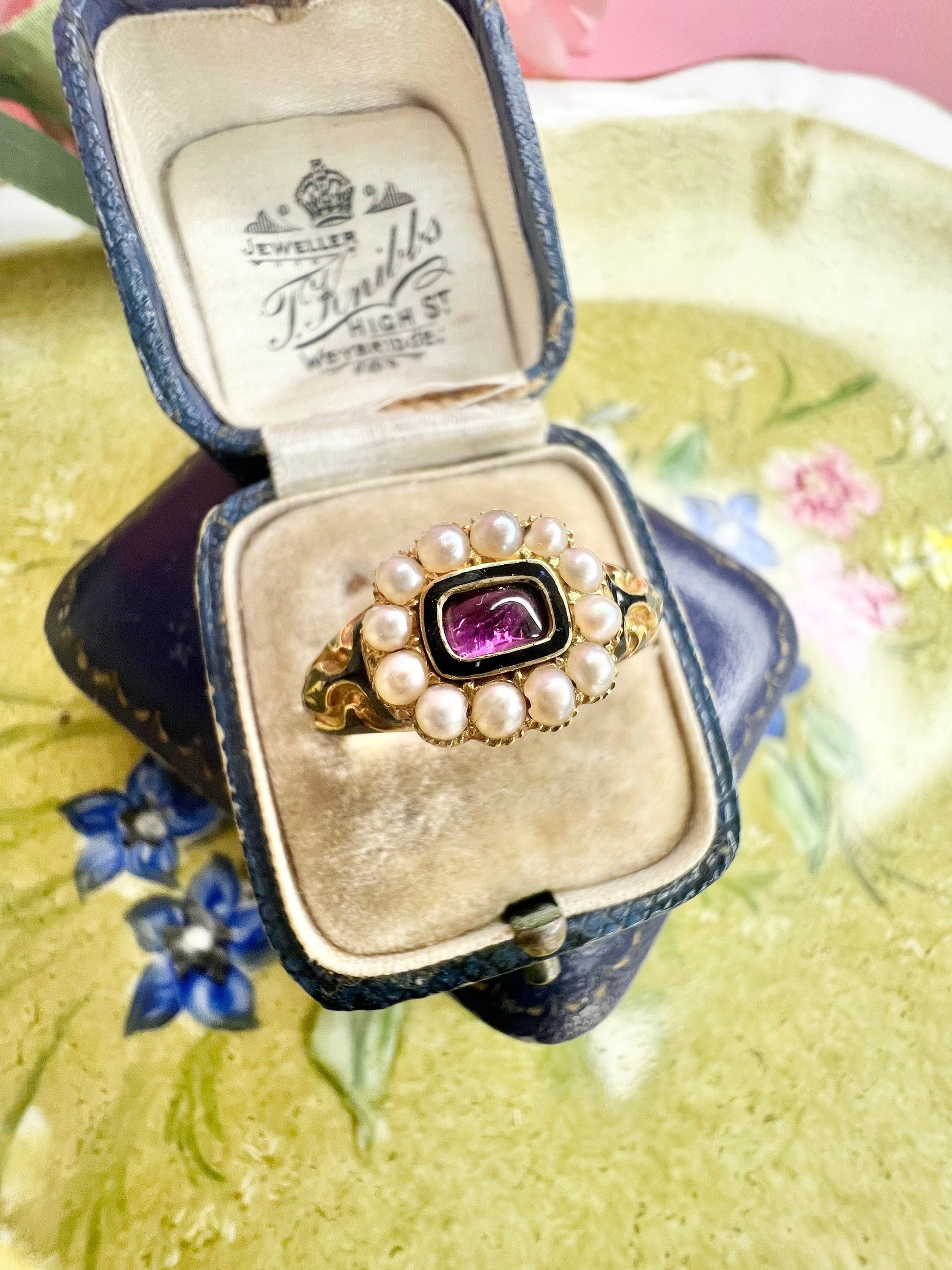 Antique 18 Carat Gold Victorian Pearl And Garnet Cluster Ring