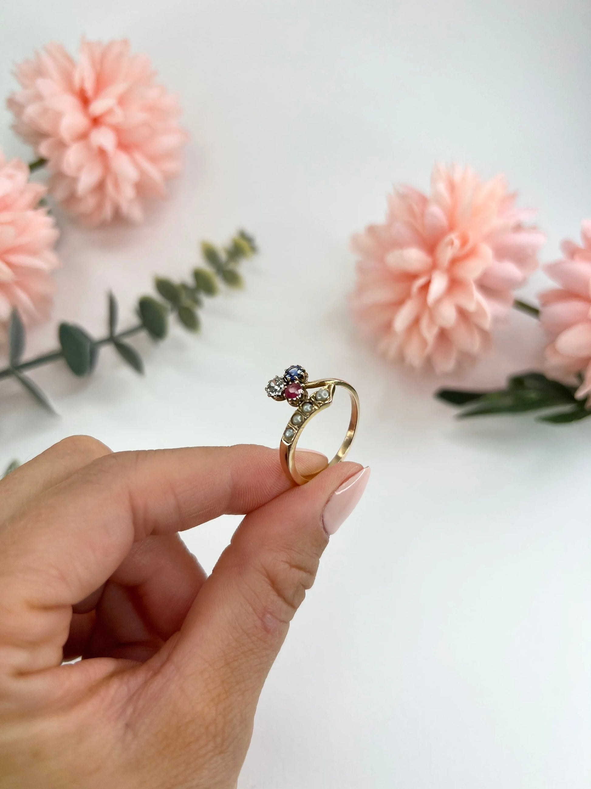 Antique 18ct Rose Gold Edwardian Clover Crossover Ring