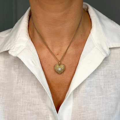 Edwardian Antique Natural Seed Pearl and Diamond Heart Pendant