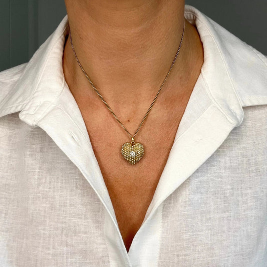 Edwardian Antique Natural Seed Pearl and Diamond Heart Pendant