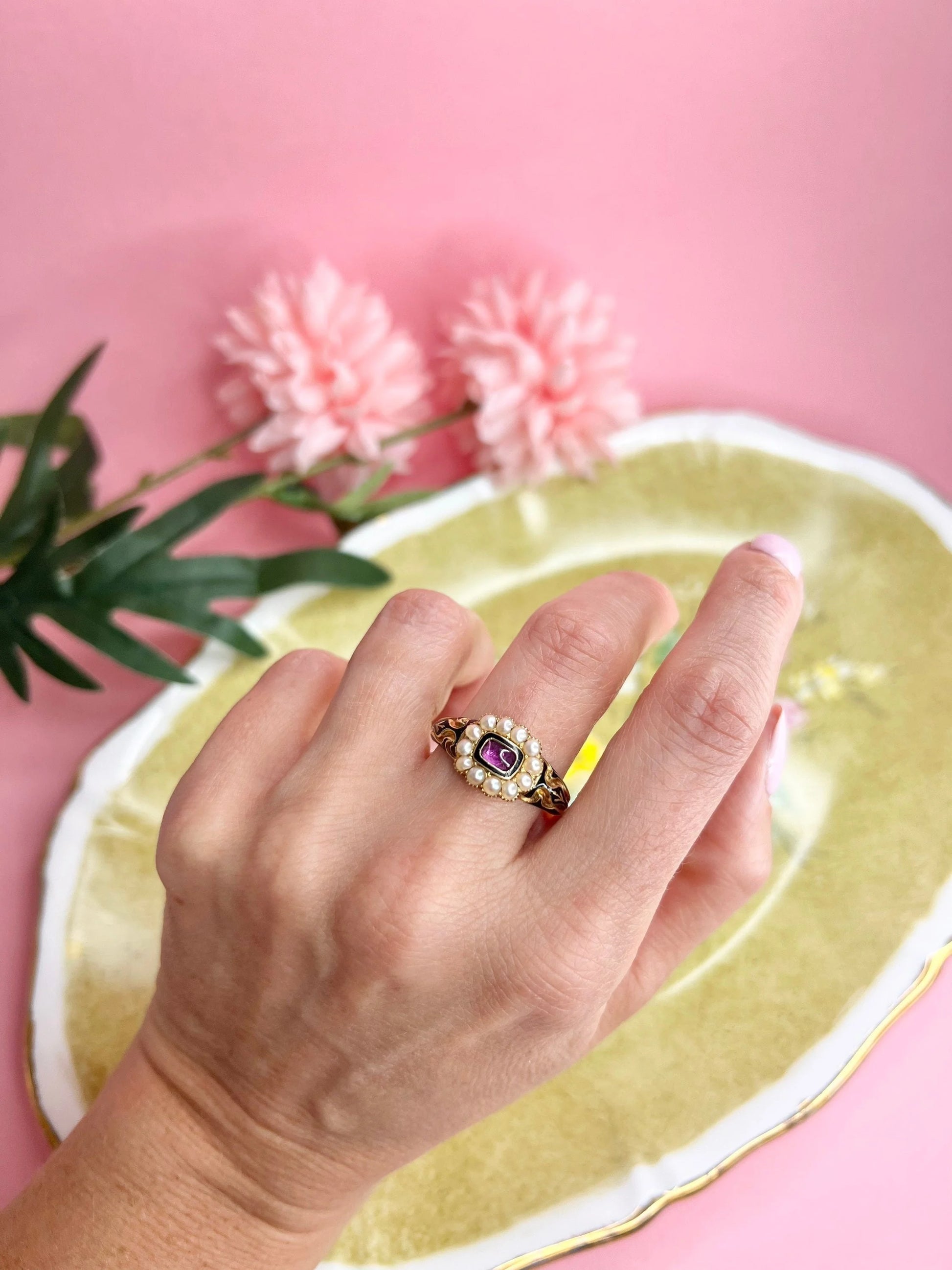 Antique 18 Carat Gold Victorian Pearl And Garnet Cluster Ring