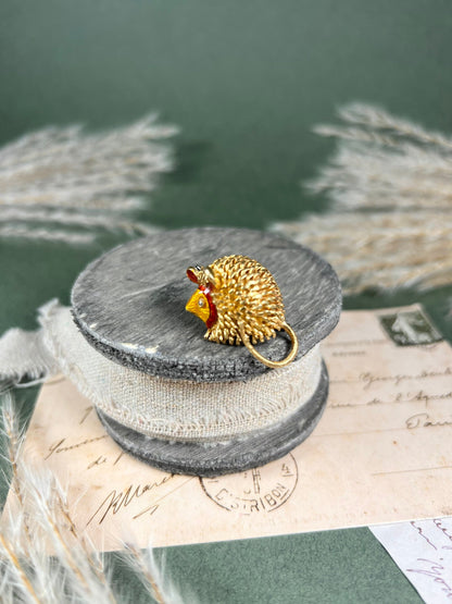 Vintage 18 Carat Yellow Gold and Enamel Hedgehog Brooch, Circa 1960