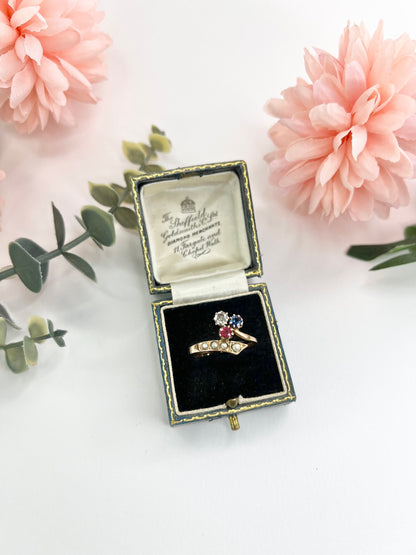 Antique 18ct Rose Gold Edwardian Clover Crossover Ring