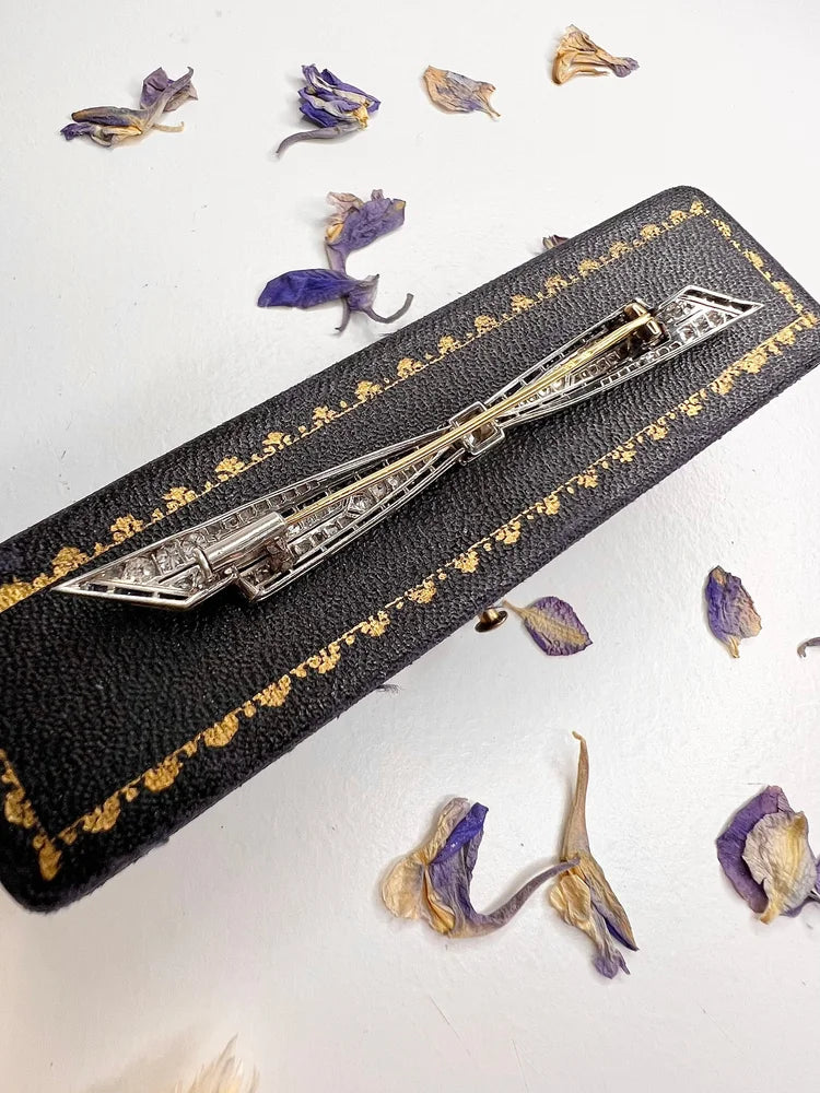 Antique Edwardian Platinum Bow Brooch with Diamond and Sapphires, Circa 1910