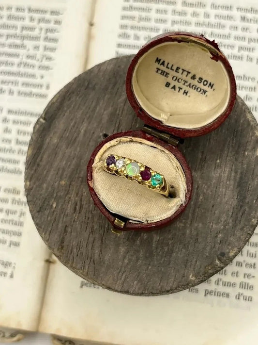 Antique Edwardian Acrostic ADORE Ring in 18ct Gold