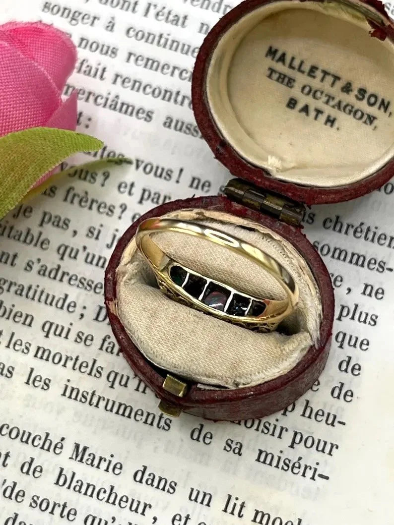 Edwardian Antique Acrostic ADORE Ring with Amethyst Diamond Opal Ruby Emerald