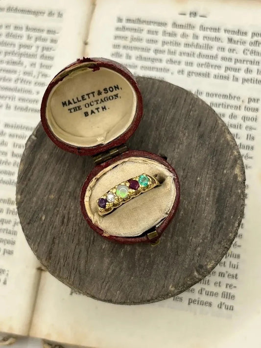 Antique Edwardian Acrostic ADORE Ring in 18ct Gold