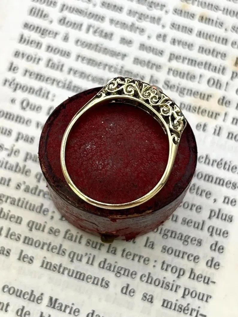 Edwardian Antique Acrostic ADORE Ring with Amethyst Diamond Opal Ruby Emerald