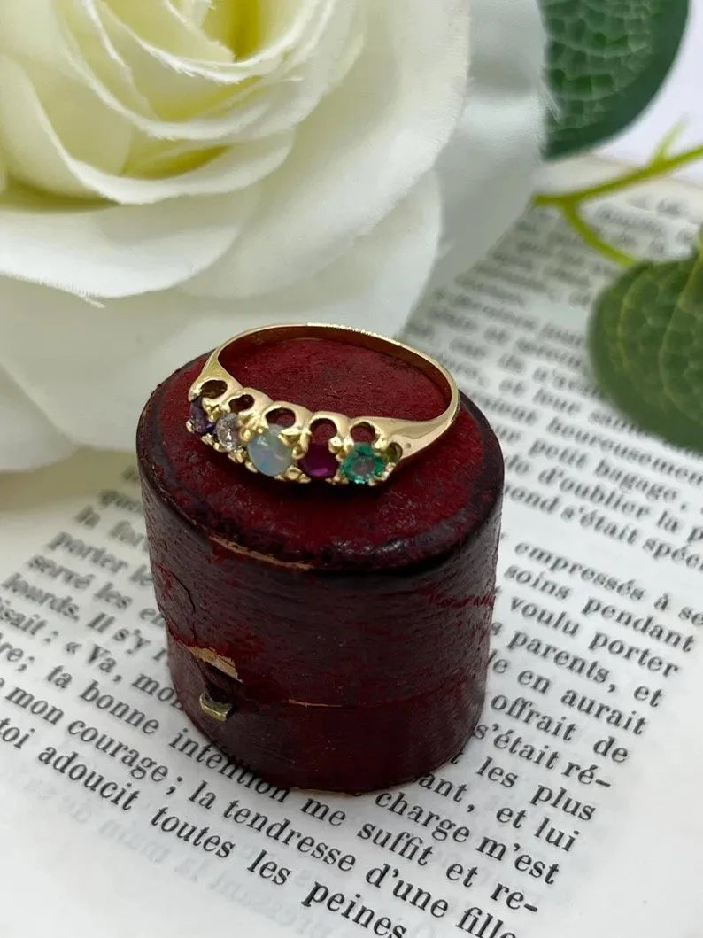 Antique Edwardian Acrostic ADORE Ring in 18ct Gold