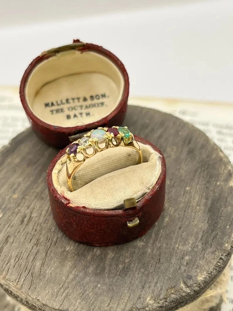 Antique Edwardian Acrostic ADORE Ring in 18ct Gold