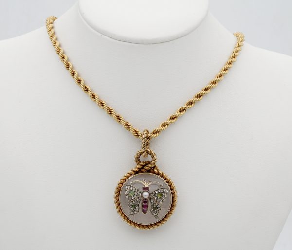 Antique Victorian French Rock Crystal Diamond Pearl Rare Locket Pendant