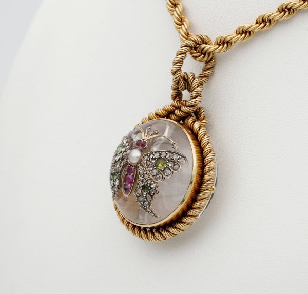 Antique Victorian French Rock Crystal Diamond Pearl Rare Locket Pendant