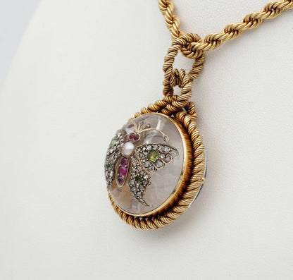 Antique Victorian French Rock Crystal Diamond Pearl Rare Locket Pendant