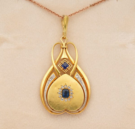 Distinctive Antique Art Nouveau Sapphire and Diamond 18ct Gold Locket