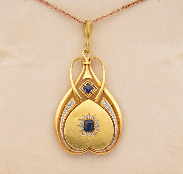 Distinctive Antique Art Nouveau Sapphire and Diamond 18ct Gold Locket
