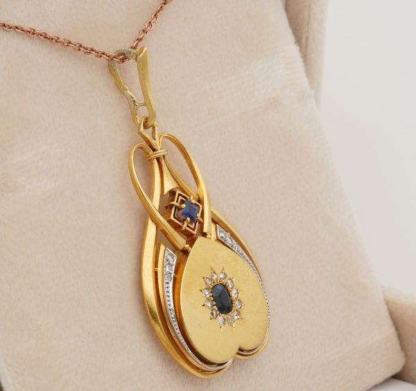 Distinctive Antique Art Nouveau Sapphire and Diamond 18ct Gold Locket