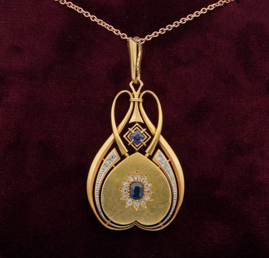 Distinctive Antique Art Nouveau Sapphire and Diamond 18ct Gold Locket