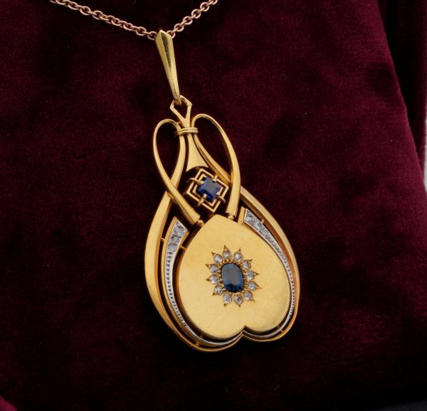 Distinctive Antique Art Nouveau Sapphire and Diamond 18ct Gold Locket