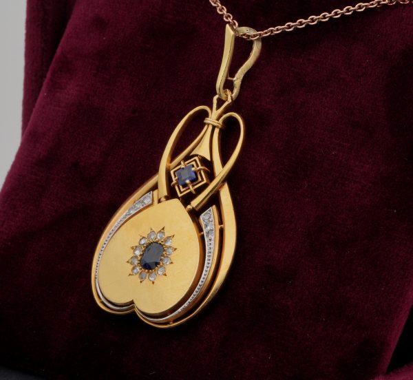 Distinctive Antique Art Nouveau Sapphire and Diamond 18ct Gold Locket