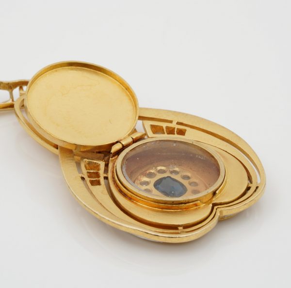Distinctive Antique Art Nouveau Sapphire and Diamond 18ct Gold Locket
