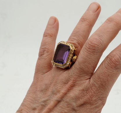 Rare and Imposing Antique Victorian Amethyst and Diamond Angel Bishop Ring