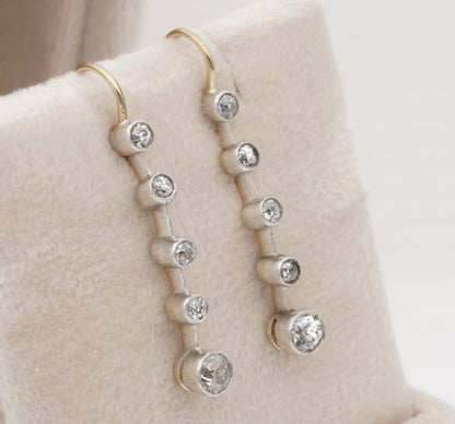 Antique Victorian 1.10ct Old Mine Cut Diamond Bar Line Drop Earrings